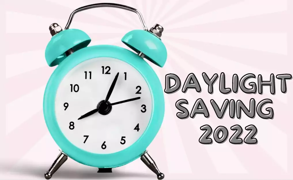 Daylight Saving 2022, Clock, Text and pink background