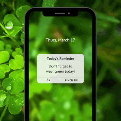 Happy St. Patrick's Day gif, Mobile Facebook and Twitter gif Pinch Me Phone Reminder Instagram Post