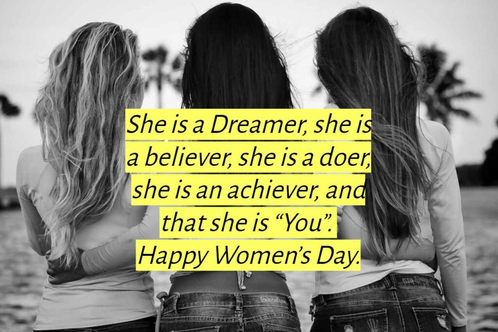 Happy Women's Day 2022 Images and Wallpaper. Three girls are seen representing sisterhood