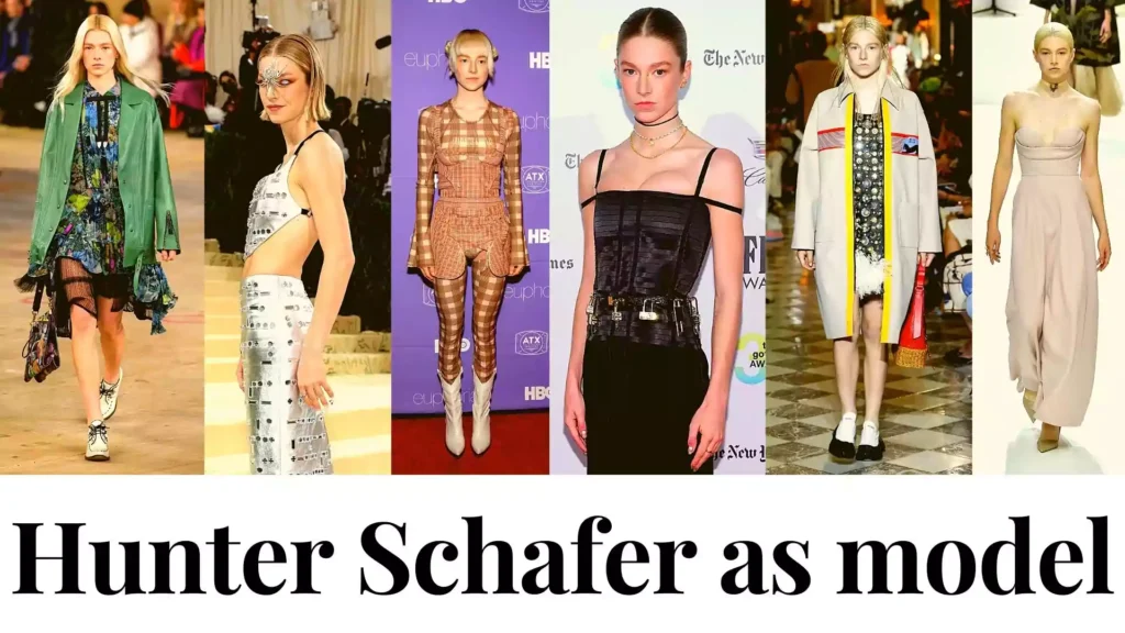 Hunter Schafer as model in Prada, Dior, Miu Miu, Calvin Klein, Rick Owens and many others.